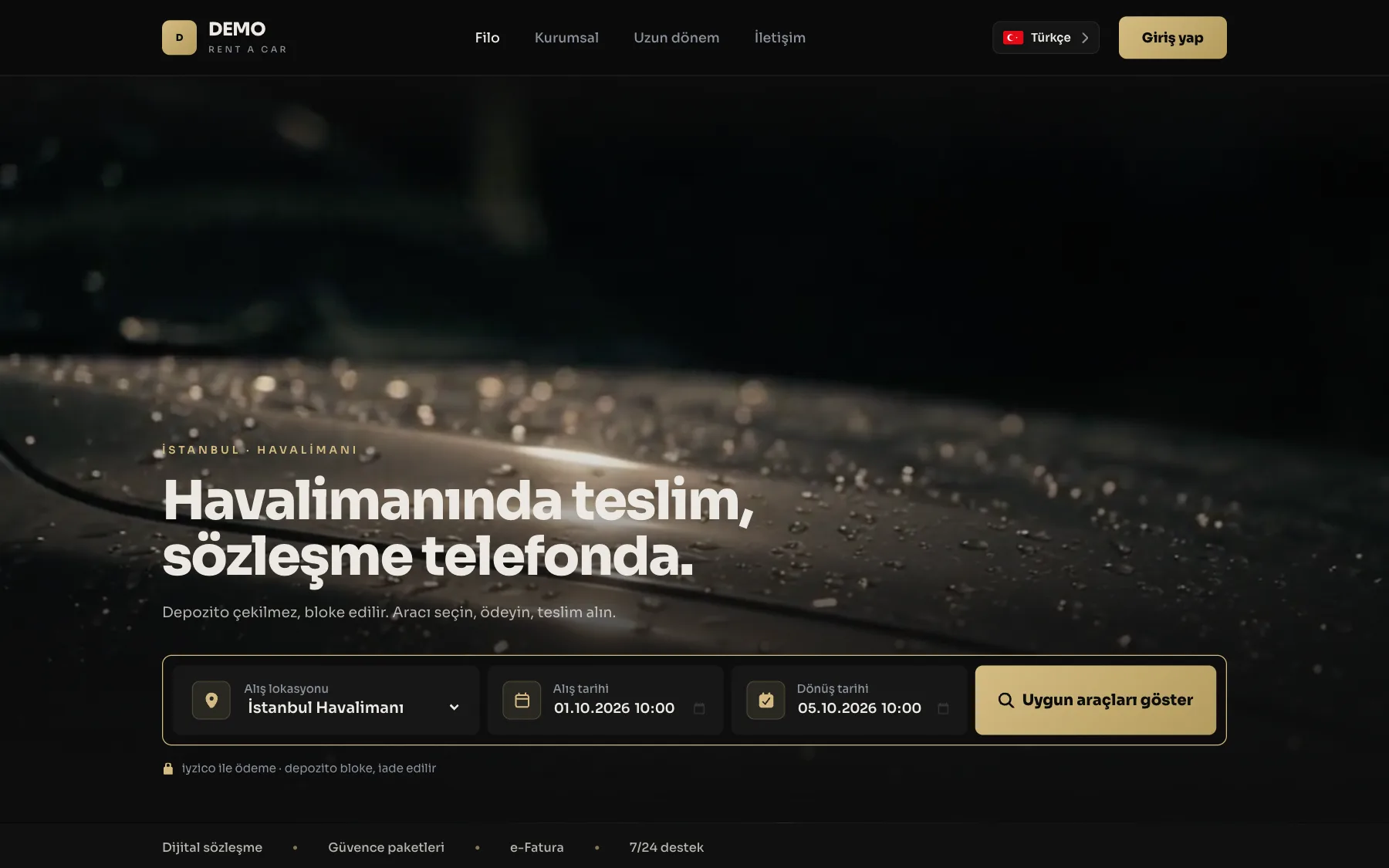 Dinamo demo vitrini, Sinema teması: havalimanı teslimli araç arama